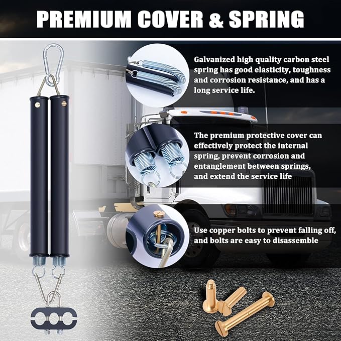 CheeMuii 20" Double Tender Spring Kit Heavy Duty ABS Air Line Hose Tracker Tender Kit with 3 Hose Holders for Semi Truck Trailer Tractor
