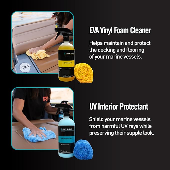 Boat Cleaning Kit 4 Pack 32oz – Marine Interior Cleaner, UV Protectant, EVA Foam Deck Cleaner & Quick Detailer – Boat Detailing Kit with Microfiber Towels – Pontoon, Fishing Boat Care