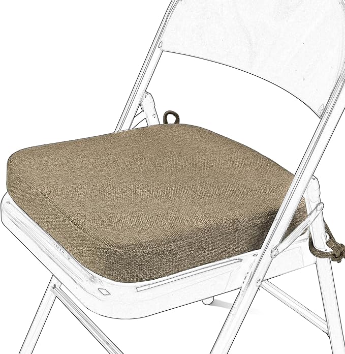SINOSSO Memory Foam Chair Cushion for Folding Chair 1 Pcs, Thickened 2" Square Kitchen Chair Pad with Ties, Indoor Non-Slip Dining Chair Seat Cushion (1 Piece, Linen)