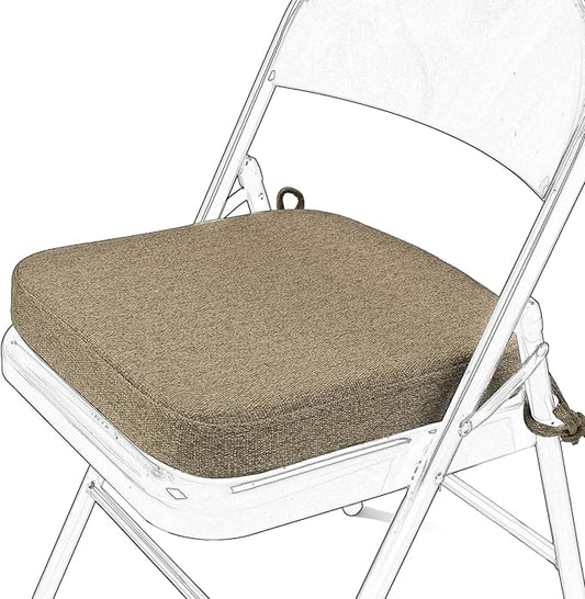SINOSSO Memory Foam Chair Cushion for Folding Chair 1 Pcs, Thickened 2" Square Kitchen Chair Pad with Ties, Indoor Non-Slip Dining Chair Seat Cushion (1 Piece, Linen)