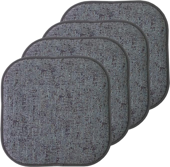 Sweet Home Collection Chair Cushion Memory Foam Pads Honeycomb Pattern Slip Non Skid Rubber Back Rounded Square 16" x 16" Seat Cover, 4 Pack, Broadway Multi Blue