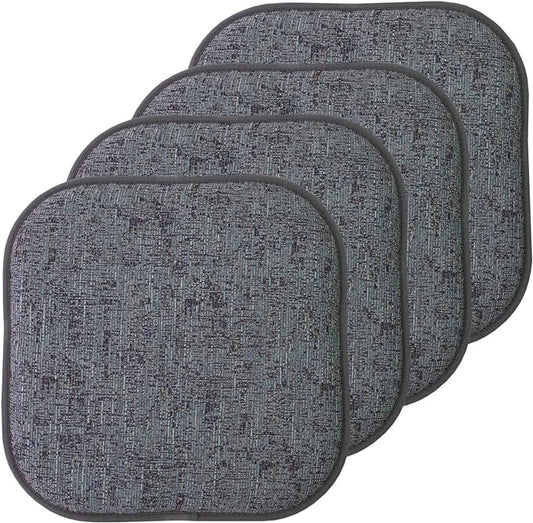 Sweet Home Collection Chair Cushion Memory Foam Pads Honeycomb Pattern Slip Non Skid Rubber Back Rounded Square 16" x 16" Seat Cover, 4 Pack, Broadway Multi Blue