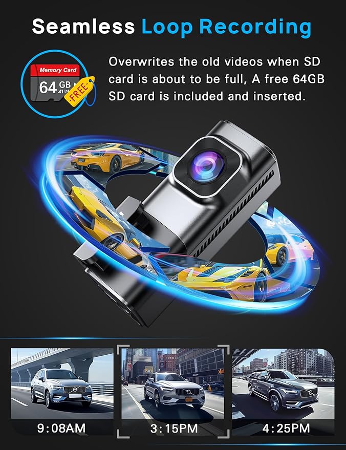 Navycrest 4K Dash Cam Front and Rear with 64GB Card, Built-in 5G WiFi, Dash Camera for Cars 4K Front and 1080P Rear, Dashcams for Cars Loop Recording, Gravity Sensor, 24-Hours Parking Mode