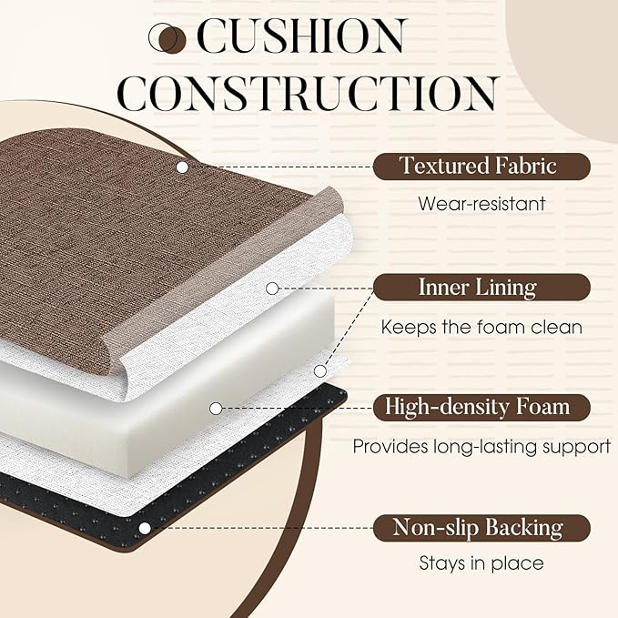 Basic Beyond Chair Cushions for Dining Chairs with Ties and Removable Cover, 2" Thick Seat Cushions for Kitchen Chairs, Set of 4, 17" x 16", Brown