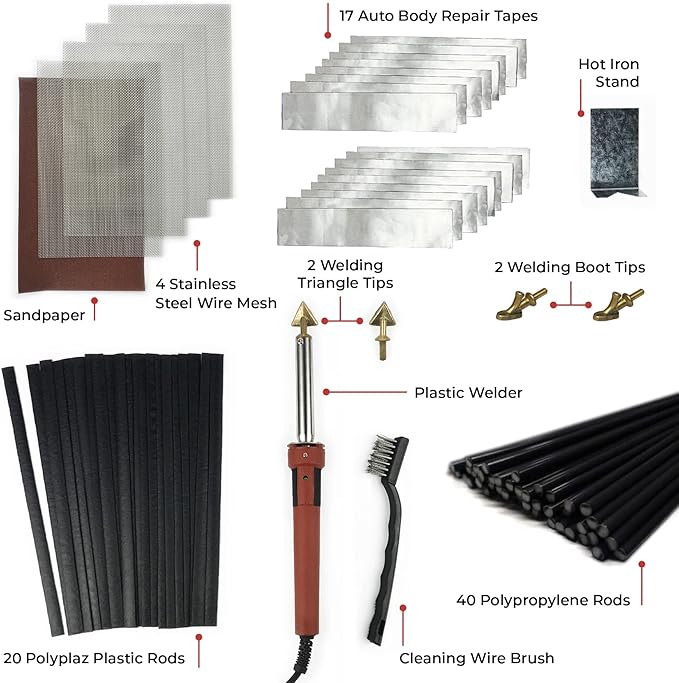 JOUNJIP Plastic Welding Kit Deluxe -UL Certified Plastic Welder 80W Iron- Professional Grade Plastic Repair Kit for Automotive Car Bumper, Kayak, Tank Repair