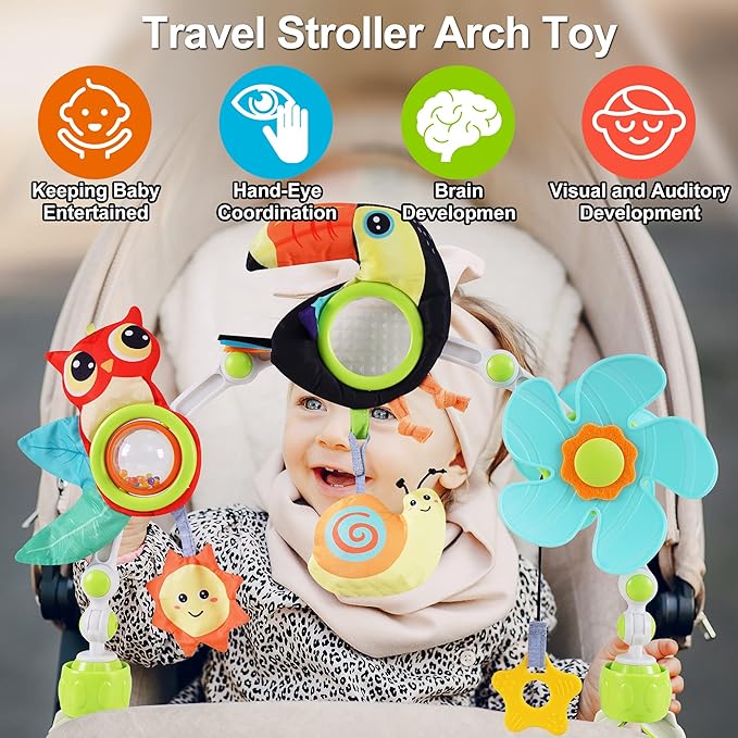 Lynncare Adjustable Arch Bassinet Toys for Infant & Toddlers, Stroller Arch, Baby Crib Toys with Fascinating Hanging for Stimulating Baby’s Senses and Developing Motor Skills