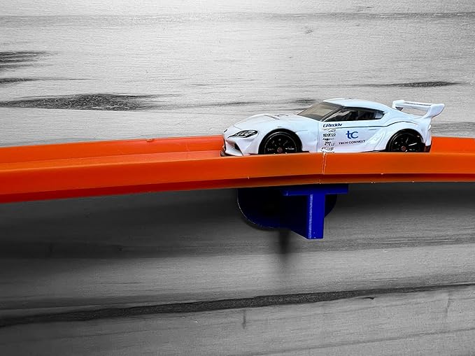 4 Pack Single Lane Wall Mount | Compatible with Hotwheels and Other 1/64 Scale Cars and Trucks (Blue)