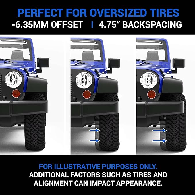 TACTIK D Window Classic 17 Inch Solid Steel Wheel - 5x5 Bolt Pattern, 17x9 (-6.35mm Offset), 4.75 Inch Backspace - Satin Black Finish - Fits Jeep Wrangler JK 2007-2022, JL and 2020 Jeep Gladiator JT
