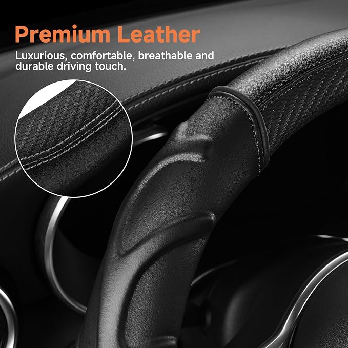 West Llama Truck Steering Wheel Cover for Ford F-150 F-250 F-350 Expedition Ram 1500 2500 3500 Tacoma Tundra, Anti-Slip Grip, 15.5-16 Inch Large Car Steering Wheel Cover (Large Size-Black)
