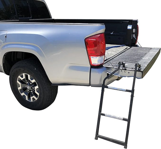 Beech Lane Pickup Truck Tailgate Ladder - Universal Fit, Stainless Steel Self Drilling Hex Screws for Easy Install, Durable Aluminum Step Grip Plates, and Sturdy Rubber Ladder Feet