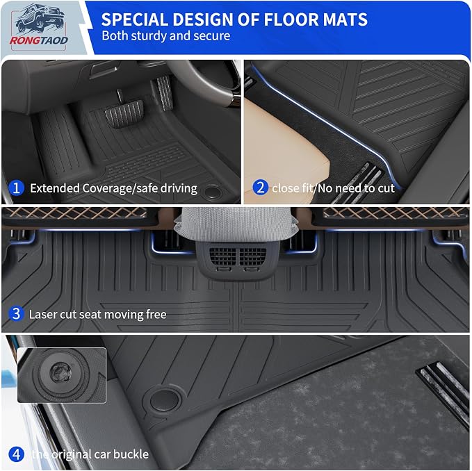 Rongtaod Floor Mats Compatible with 2024 2025 2026 Chevrolet Traverse 7 Seater Captain Chairs (NO Limited) Sub Trunk Mat Trunk Liner Cargo Liner Cargo Mat Chevy Traverse Accessories (Set of 10)