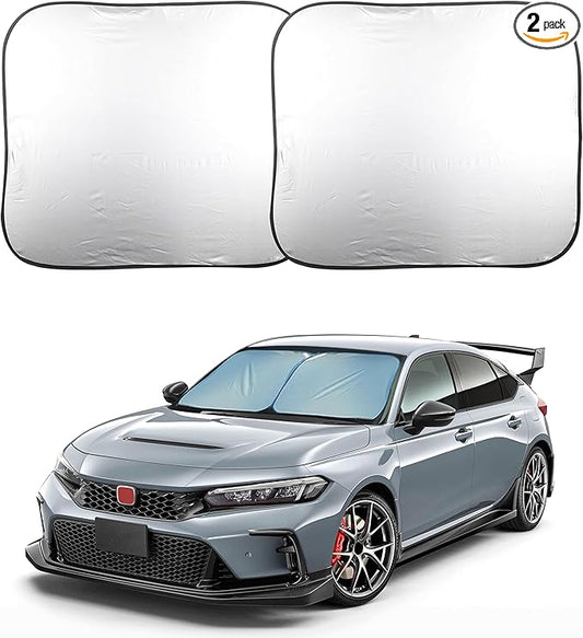 EcoNour 2-Piece Foldable Car Front Window Sun Shade, 240T Polyester, UV Protection & Heat Blocker, Windshield Shade, Durable Design, Upgraded Universal Fit – (29" L x 23.5" W)