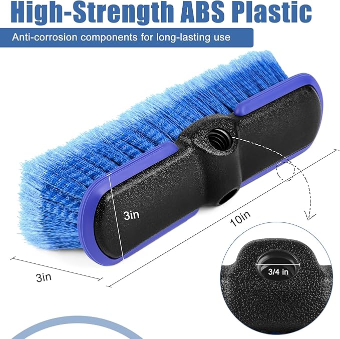 Car Wash Brush Head with Soft Bristle 10 Inch, Car Cleaning Brush with Protective Bumper for Cleaning Auto Cars Trucks RV Boat Deck (Blue) (1 Pack)