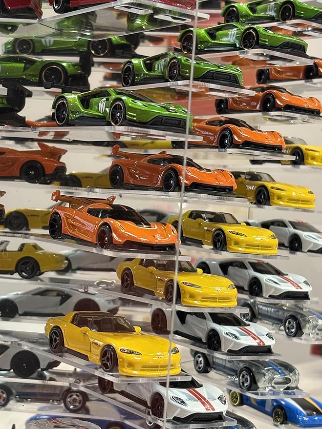 Acrylic Display & Storage Case for 1:64 Scale Diecast Cars - Wall Mountable/Tabletop 3D Showcase with LED Lights & Acrylic Dustproof Cover - Maximum 40 Toy Cars - Ideal Gifts for Collector （Black）
