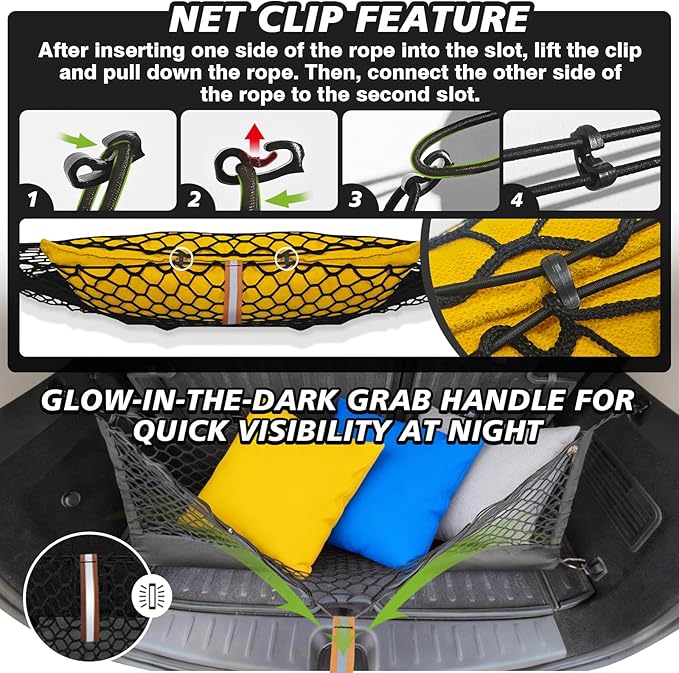 Muslogy Truck Bed Cargo Net Trunk Netting Compatible with 2018-2025 2026 Toyota Camry Accessories, Pickup Cargo Organizer SUV Sedan Storage Net w/Heavy Duty Carabiners