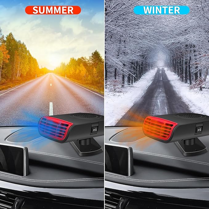 12V 150W Portable Car Heater, 2 in 1 Heating & Cooling Fan, Windscreen Defogger & Window Defroster,Fast Heating Car Heater with Cigarette Lighter, with 360° Rotatable Base, for Car Truck Rv Trailer