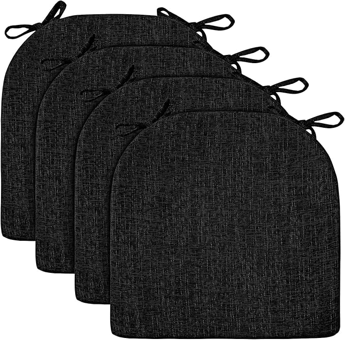 Wellsin Chair Cushions for Dining Chairs 4 Pack - Kitchen Chair Cushions with Ties and Non-Slip Backing - Dining Chair Pads 16"X16"X2", Black