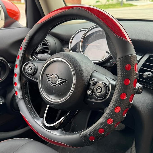 PINCTROT Large Size Race Grip Steering Wheel Cover, Anti-Slip Silicone Perforated Design with Soft Touch Padding, Enhanced Grip for Sporty Driving 15.5-15.75 Inch (Racing Red)