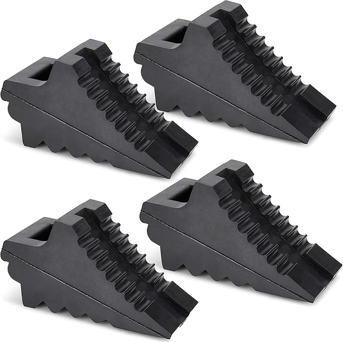 Wheel Chocks for Cars, RVs, Trucks, Trailers, and Vehicles G.V.W. up to 8T, 4 Pack - Anti Slip Bottom Tire Chock for All Weather Use - RV, Travel Trailer, Pop Up Camper Accessory