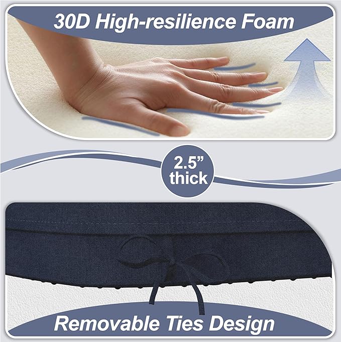 17'' x 16'' x 2.5"Thick Chair Cushions for Dining Chairs, 4 Pack WaterProof Easy Clean Kitchen Chair Pads with Ties and Non-Slip Backing - 30D High Elastic Foam Soft Kitchen Chair Cushions