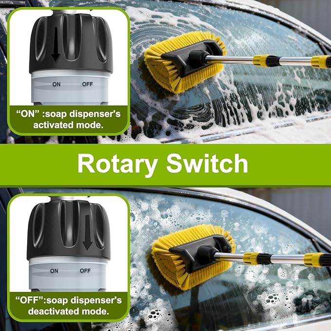 12FT Car Wash Brush with Long Handle, Telescopic Car Wash Brush with Soap Dispenser, 12-Inch Soft Bristle Car Cleaning Brush for Cleaning Car, RV, Truck, Boat, Solar Panels