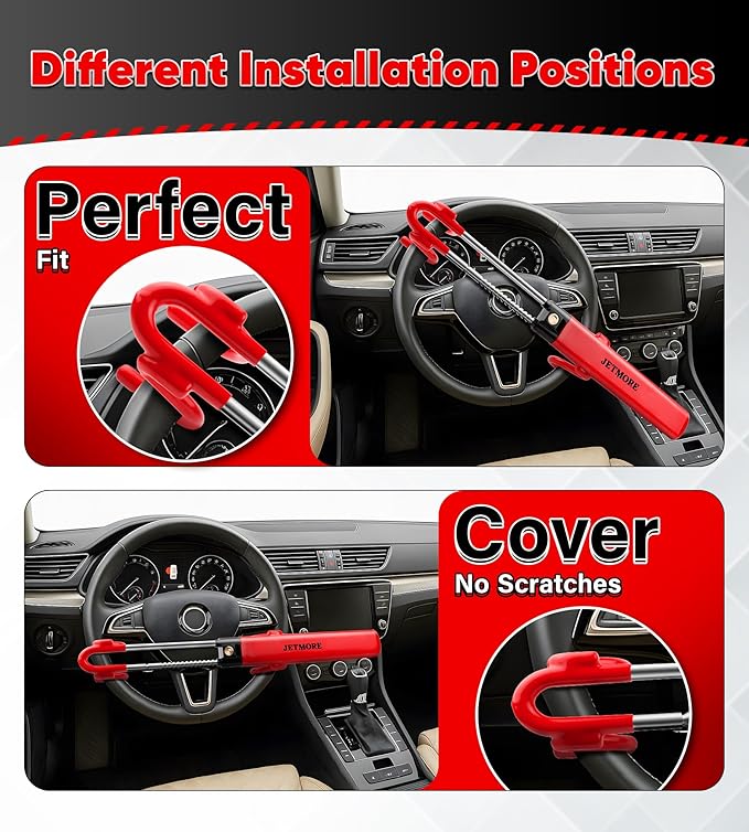 Car Steering Wheel Lock Anti-Theft Device, Wheel Locks for Cars, Dual Hooks, Car Lock Steering Wheel, Car Anti-Theft Device, Saw-Resistant Alloy Steel, for Cars, SUVs & Trucks