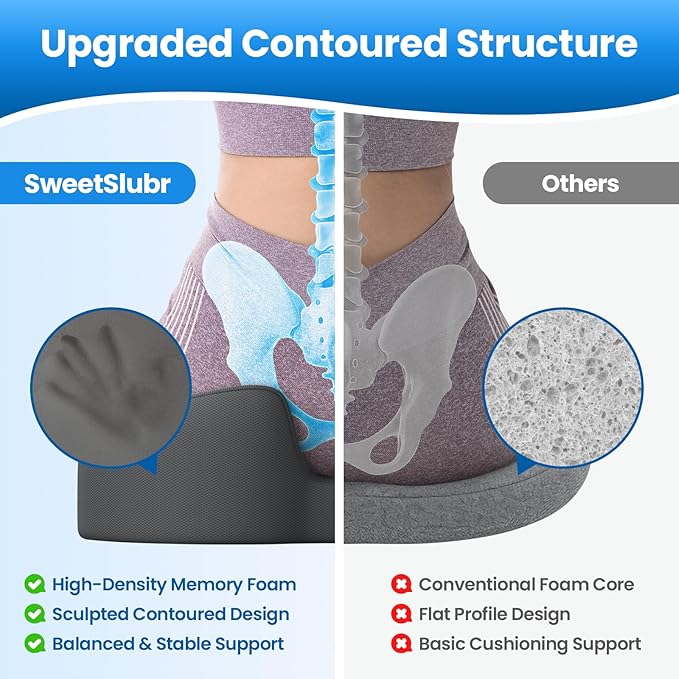 SweetSlubr Large Donut Pillow Seat Cushion for Hemorrhoid Discomfort&Tailbone Pressure, Office Chair Cushion for Long Sitting, Ergonomic Coccyx Pillow for Postpartum Pregnancy, Lifting Cushions, Grey