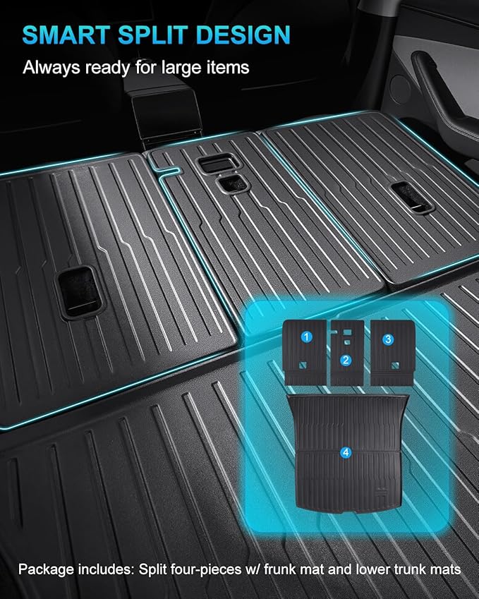 Cargo Mat Compatible with Tesla Model Y Juniper 2025-2026 5 Seat, Heavy-Duty TPE Trunk Liner Rear Seat Back Protector Model Y Accessories Custom Fit Trunk Mat- 6PCS