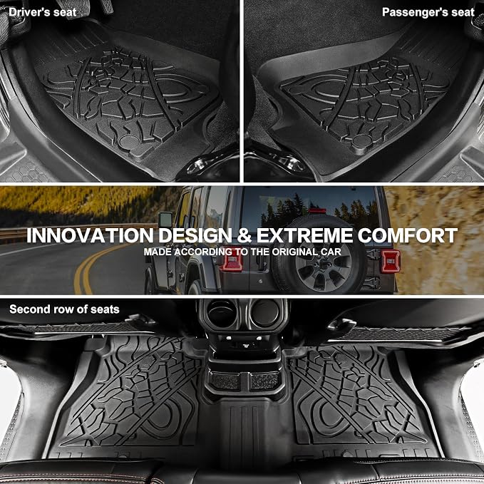 Cargo Mats for 2018-2025 Jeep Wrangler JL 4X4 Floor Liners with Trunk Mat Backrest Mat All Weather TPE Protector Rear Floor Trunk Liners for 18-25 Wrangler JL 4X4 4 Door Accessories