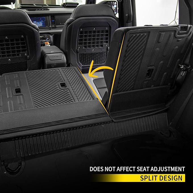 Cargo Mat Compatible with 2021 2022 2023 2024 2025 2026 Ford Bronco Trunk Mat Back Seat Cover Protector Cargo Liner Split Seat Kick Mat for Ford Bronco Accessories 4 Door