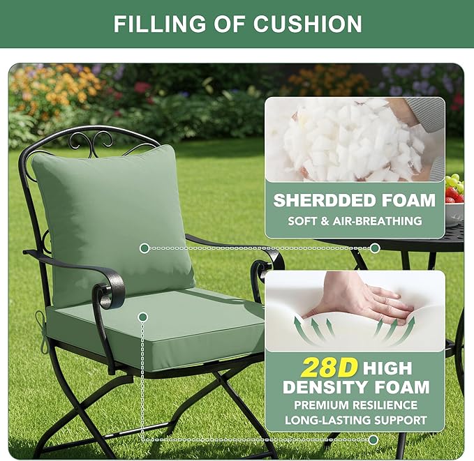 Summsun Outdoor Chair Cushions Set of 2, Waterproof Back Pillow and Seat Cushion Set for Patio Furniture, Outdoor Sofa Replacement Cushions with Removable Cover, 24 x 24 Inch, Sage Green