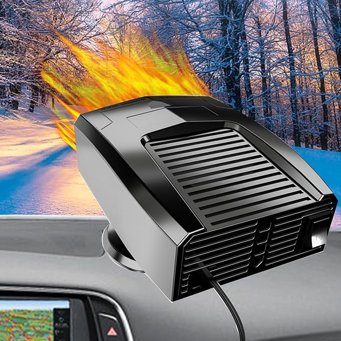 Nedittpy【2025 NEW】Portable Car Heater,2 in 1 Auto Fast Heating Defrost Defogger Cooling 12V Lighter Heater 60 Second Plug in Cig Lighter Demister,Car Fan Windshield Defroster (QH-501)