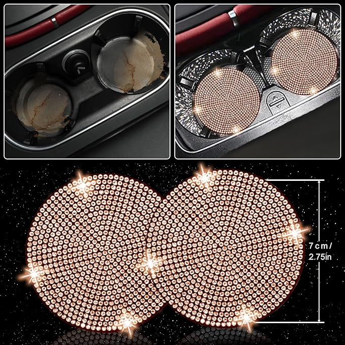 NBTEPEM 8 pcs Bling Car Accessories Set for Women, Steering Wheel Cover, Sparkly Seat Belt Covers, Bling Gear Shift Cover, Universal Fit Most Cars (Gold Champagne Diamond)