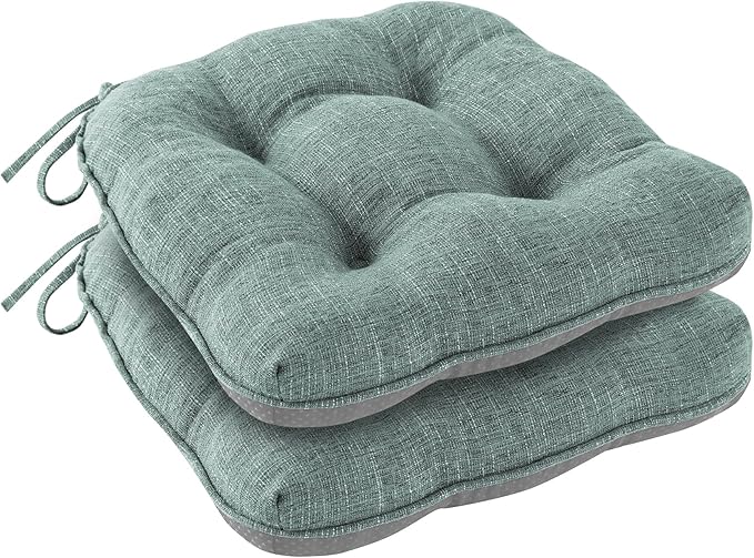 IPYNBAP Chair Cushions for Dining Chairs Set of 2, Kitchen Chair Cushions, Chair Pads with Ties Non Slip Backing, Christmas Room Decor, Tufted Memory Foam Seat Cushion 2 Pack, 15.5x15.5x4, Sage Green