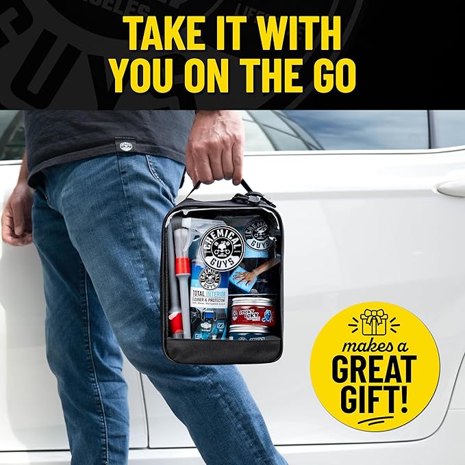 Chemical Guys Interior Cleaning Kit with Storage Bag Total Interior Cleaner Microfiber Towels Detailing Brushes and Sticky Gel Giftable Car Care Set - 10 Items