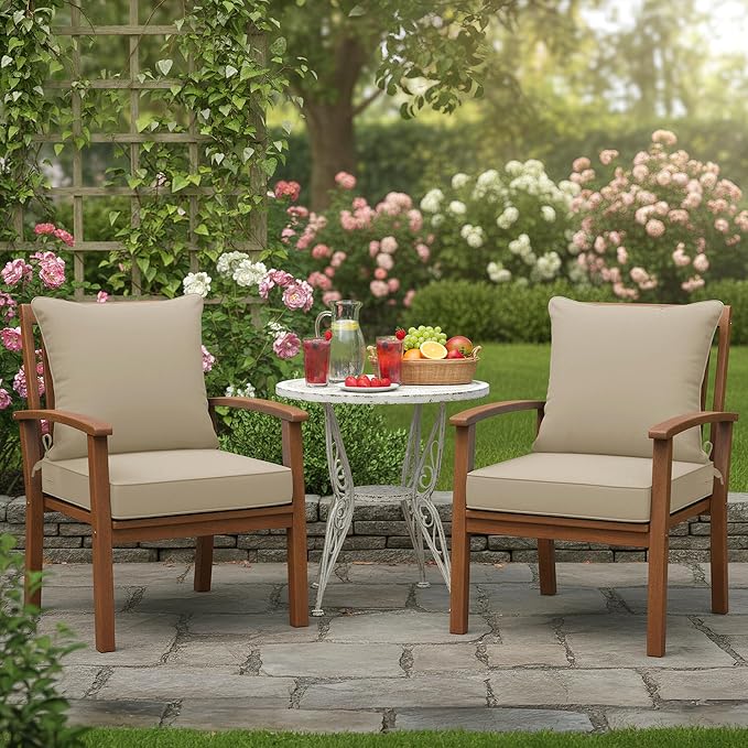 Summsun Outdoor Chair Cushions Set of 2, Waterproof Backrest and Deep Seat Cushion Set for Patio Furniture, Outdoor Sofa Replacement Cushions with Removable Cover, 24 x 24 Inch, Cream