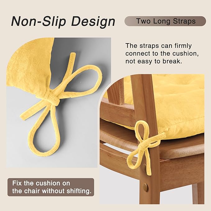 OVOV 4 Pack Chair Cushions for Dining Chairs Soft Seat Cushions for Kitchen Desk Chairs Square Chair Pads with Ties (15.5"x15.5" Pastel Yellow)