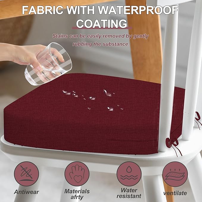 17'' x 16'' x 2.5"Thick Chair Cushions for Dining Chairs, 6 Pack WaterProof Easy Clean Kitchen Chair Pads with Ties and Non-Slip Backing - 30D High Elastic Foam Soft Kitchen Chair Cushions
