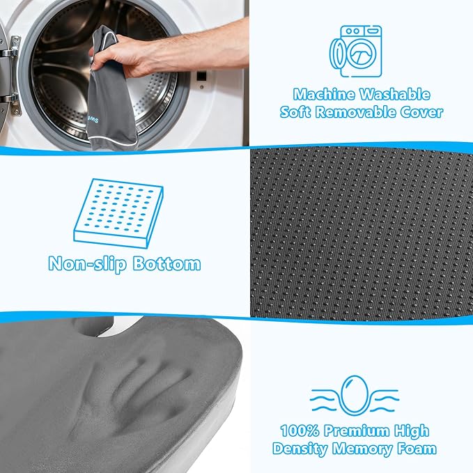 SweetSlubr Seat Cushion, Lumbar Support Pillow with Adjustable Strap-Chair Cushions for Sciatica Pain Relief-with Washable Cover Memory Foam for Car, Travel and Wheelchair Gray/X-Large