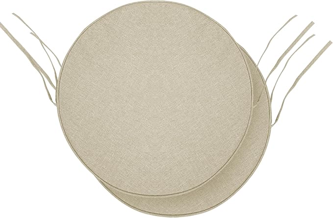 Outdoor Round Chair Cushions 15 Inch, Fade-Resistant & Water-Resistant, Bistro Chair Seat Pads for Porch Garden Balcony Patio Furniture Stools, Non-Slip Bottom, Set of 2, Beige