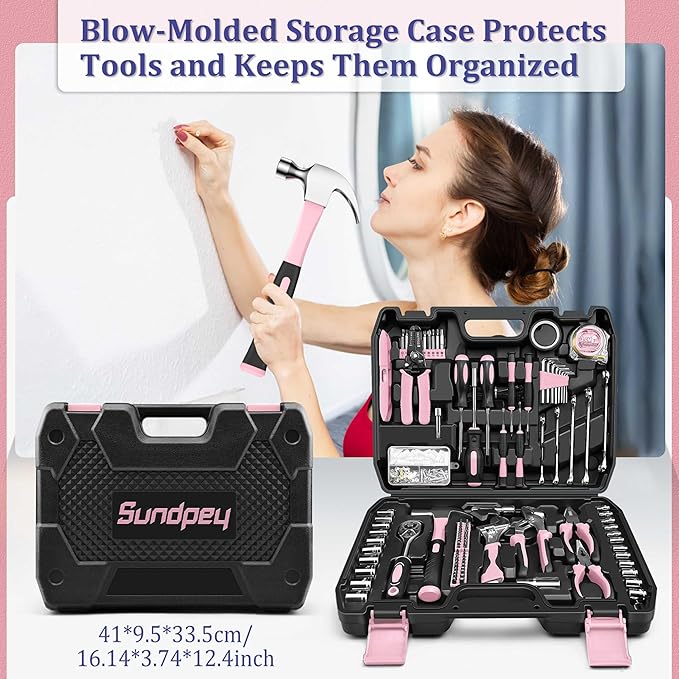 Sundpey Home Tool Kit 281-PCs - General Basic Home Auto Repair Tool Kits - Complete Portable Hand Tool Sets for Women - Tool Box Set with Socket Wrench Set & Screwdriver Sets & Hex Key & Pliers