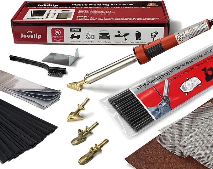 JOUNJIP Plastic Welding Kit Deluxe -UL Certified Plastic Welder 80W Iron- Professional Grade Plastic Repair Kit for Automotive Car Bumper, Kayak, Tank Repair