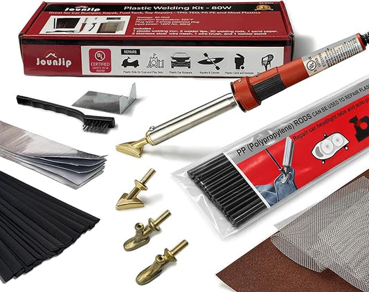 JOUNJIP Plastic Welding Kit Deluxe -UL Certified Plastic Welder 80W Iron- Professional Grade Plastic Repair Kit for Automotive Car Bumper, Kayak, Tank Repair