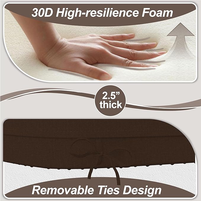 17'' x 16'' x 2.5"Thick Chair Cushions for Dining Chairs, 4 Pack WaterProof Easy Clean Kitchen Chair Pads with Ties and Non-Slip Backing - 30D High Elastic Foam Soft Kitchen Chair Cushions