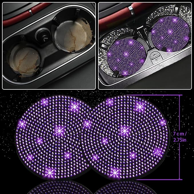 NBTEPEM 8 pcs Bling Car Accessories Set for Women, Steering Wheel Cover, Sparkly Seat Belt Covers, Bling Gear Shift Cover, Universal Fit Most Cars (Purple Violet Diamond)