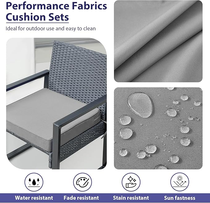 IPYNBAP Outdoor Chair Cushions Set of 4 -Waterproof Outdoor Seat Cushions for Patio Furniture, Patio Chair Cushion with Handle and Ties, Out Door Chair Pads,19x19x3-Square, Grey