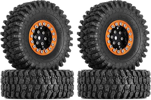 INJORA 1.0 Beadlock Wheel S5 Super Soft Sticky Crawler Tires for TRX4M Axial AX24 SCX24 FCX24 Enduro24 Upgrade, 57 * 22mm(Gold＆Black)