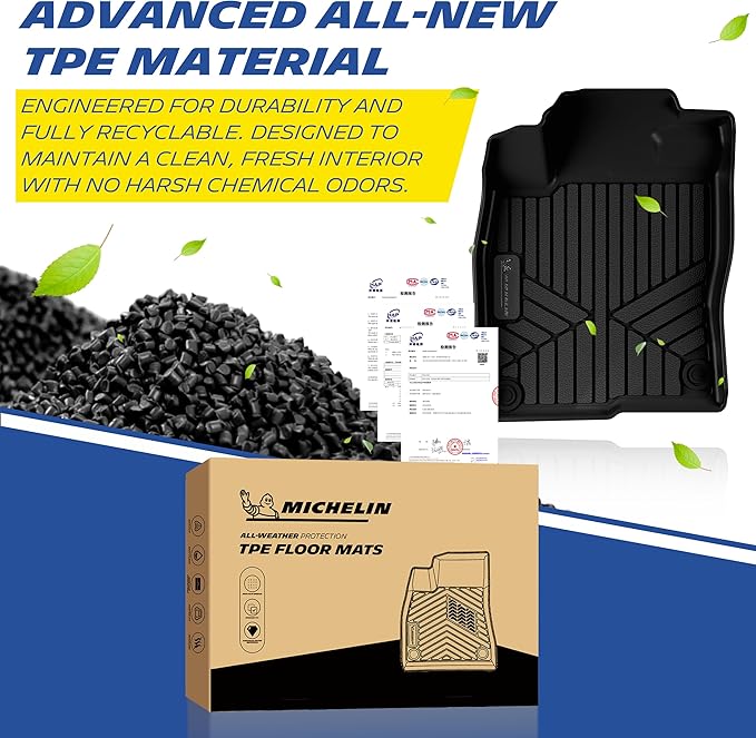 Michelin Vehicle Mats, Premier Series All-Weather TPE Custom Fit Liner for Honda Civic Coupe 2016-2020, Sedan/Type R 2016-2021, Hatchback 2017-2021, Insight 2019-2021 Floor Mats(3 Piece)