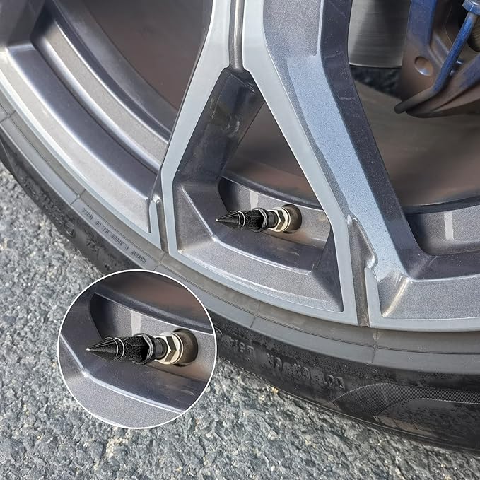 SINGARO 45mm Spiked Aluminum Stem Valve Caps,4PCS Dustproof Tire Wheel Stem Caps for Cars,SUVs,Trucks Bicycles and Motorcycles(Black)