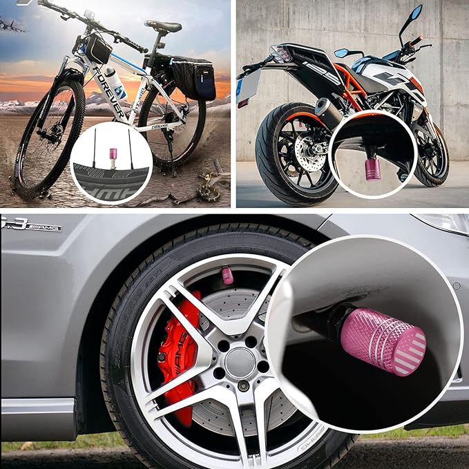 Tire Valve Stem Caps for Car Tire Cap 5 Pack Corrosion Resistant Leak-Proof Premium Alloy Universal fit for Car Bike Truck Motorcycle Pink